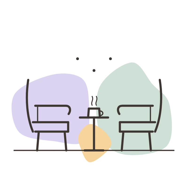 Ilustración de dos sillones frente a frente: terapia psicológica para adultos en Sevilla